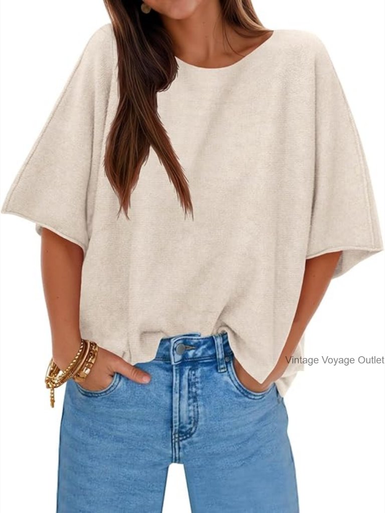 Oversized Knitted Pullover Sweater Half Sleeve Boat Neck Loose Fit